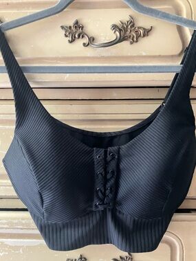 Victoria's Secret Black Ribbed Lace-Up Sports Bra